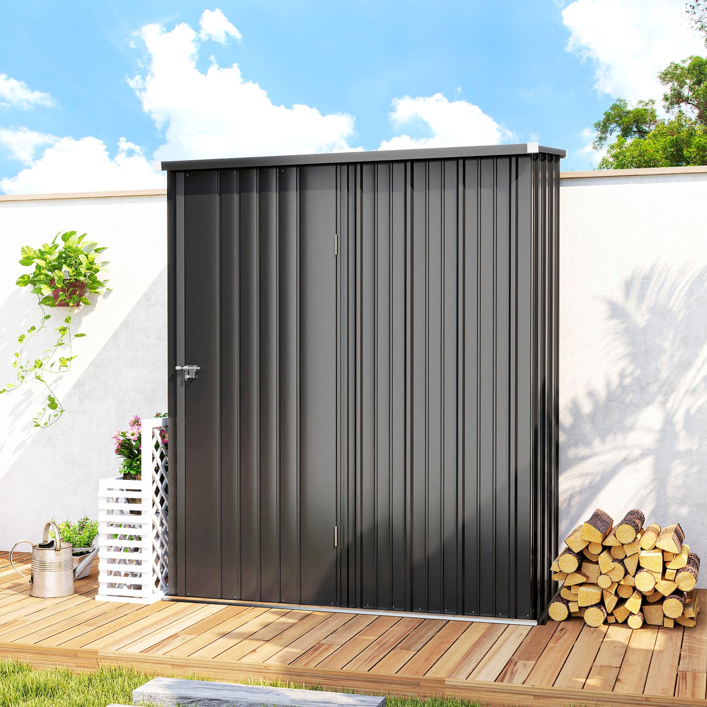 5' x 3' Outdoor Storage Shed, Steel Garden Shed with Single Lockable Door, Tool Storage Shed for Backyard, Black