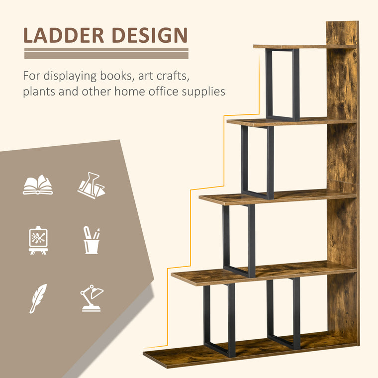 5-Tier Ladder Bookshelf - Rustic Brown