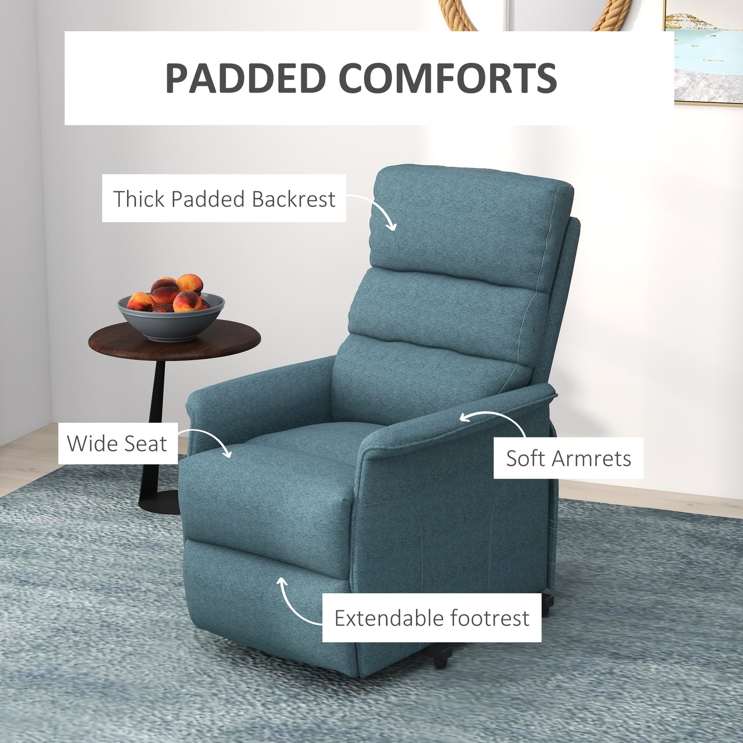 Lift Chair for Elderly, Power Chair Recliner with Remote Control, Side Pockets for Living Room, Blue