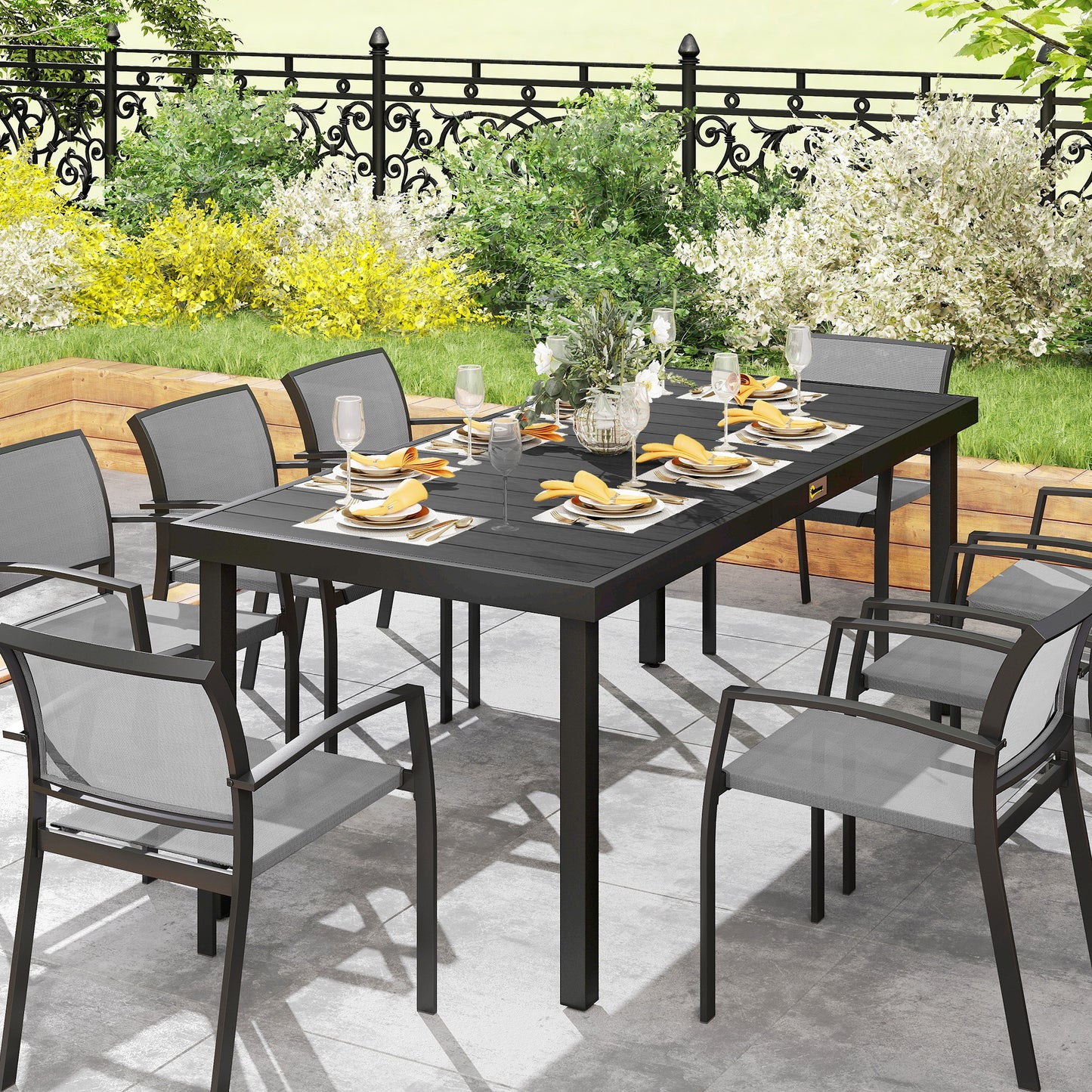 Patio Dining Table for 8, Rectangular Aluminum Outdoor Table for Garden Lawn Backyard, Black