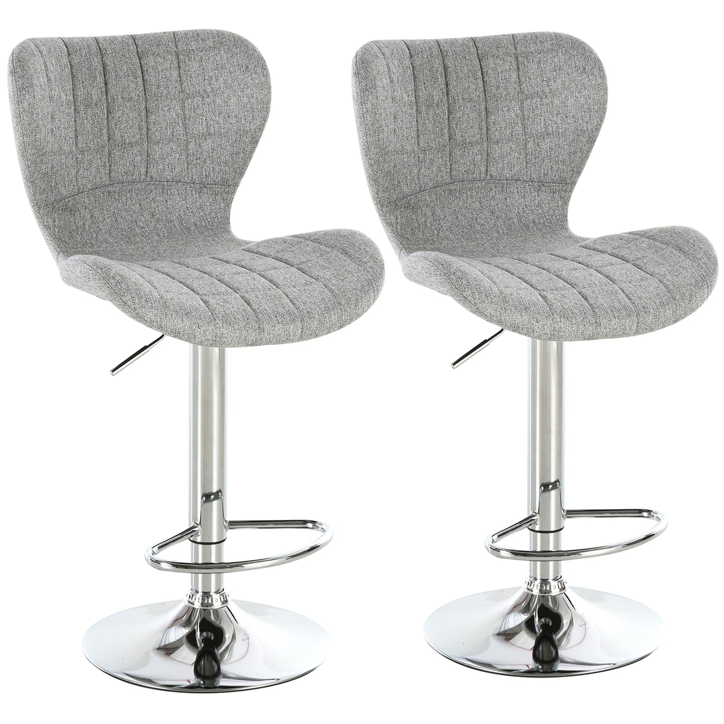 Set of 2 Counter Height Bar Stools Swivel Stool Height Adjustable Bar Chairs with Footrest for Kitchen Dining Home Pub, Grey