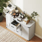 Sideboard with 3 Drawers and 2 Doors, 47" Buffet Cabinet with Adjustable Shelves for Kitchen, White Wood Grain