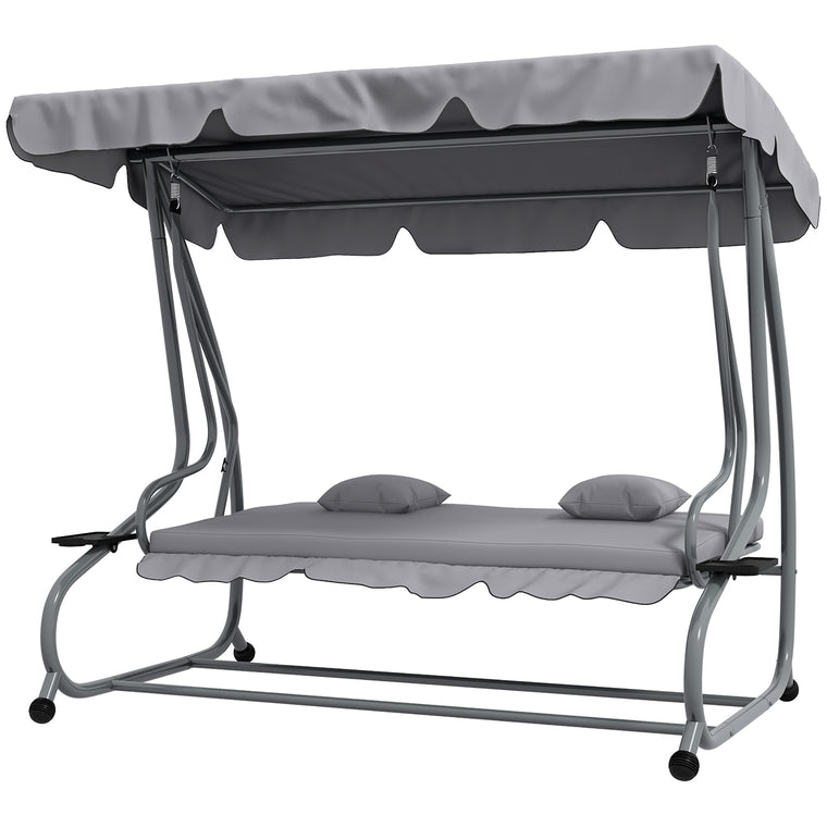 3-Seater Patio Swing Chair with Adjustable Canopy & Pillows