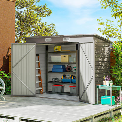 8' x 4' Galvanized Garden Tool Shed with Double Doors and Vents