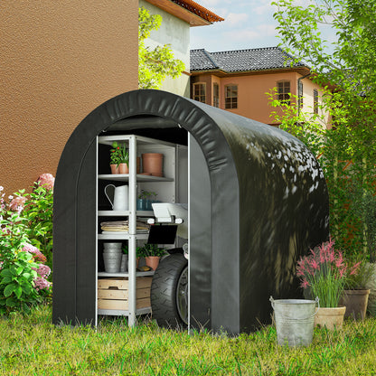 Outdoor Storage Shed, Heavy Duty Galvanized Steel Portable Shed for Bike, Motorcycle, Garden Tools, Black - 5' x 8'