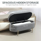 Upholstered Bedroom Bench, Channel Tufted Ottoman Bench with Thick Padding and Metal Legs, Grey