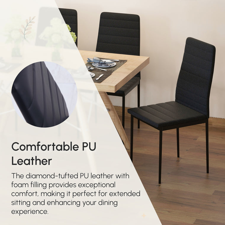 Set of 4 High-Back PU Leather Dining Chairs