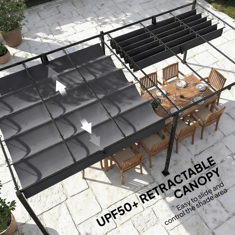 19' x 10' Dark Grey Pergola with Retractable Canopy