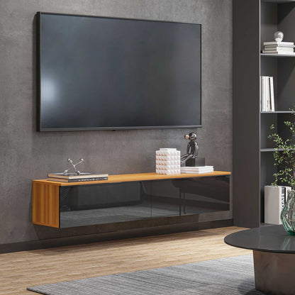 Wall Mounted Floating TV Stand with Storage - Brown and Black