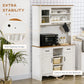 71" Kitchen Buffet with Hutch, Farmhouse Style Storage Cupboard with Utility Drawer, 3 Door Cabinets and 5-tier Shelves, White