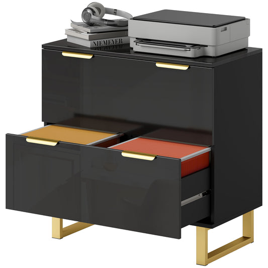 2-Drawer Lateral Filing Cabinet - High Gloss Black