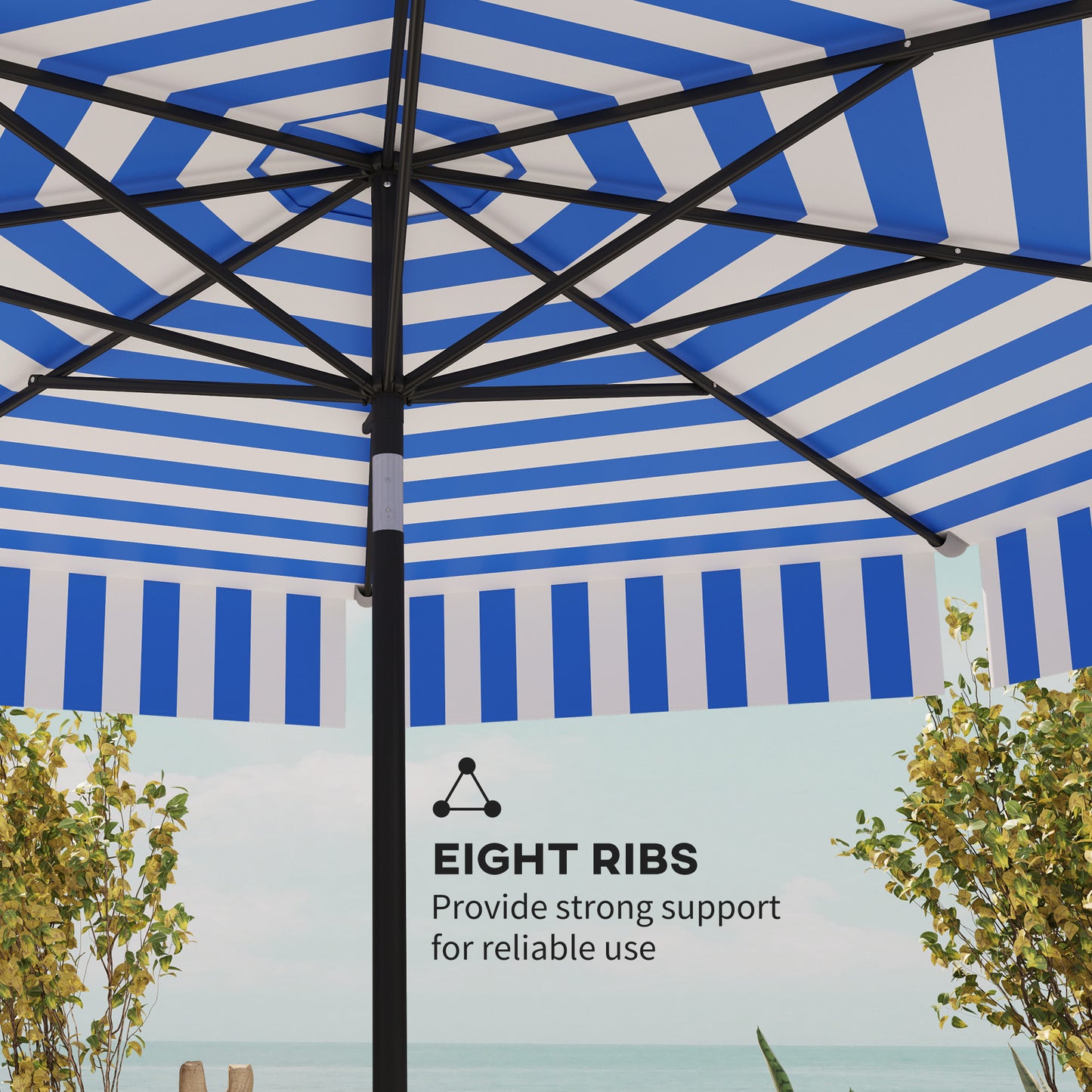 8.7FT Tilting Patio Umbrella with 8 Ribs, Crank Handle, Air Vent for Outdoor, Garden and Pool, Navy Blue