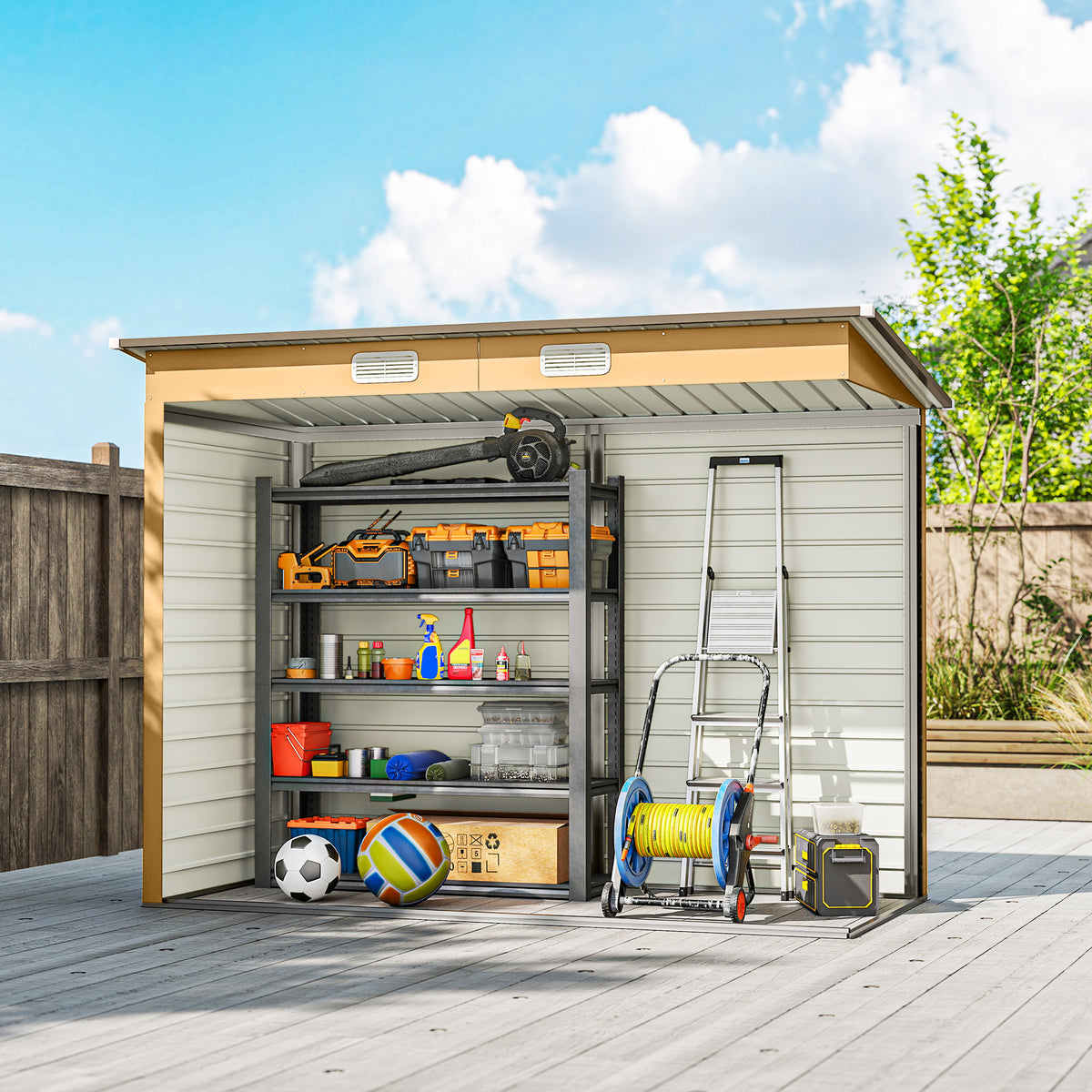 8' x 4' Galvanized Metal Shed with Double Doors