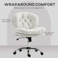 Computer Desk Chair, Armless Office Chair with Wide Padded Seat and Adjustable Height, Cream White