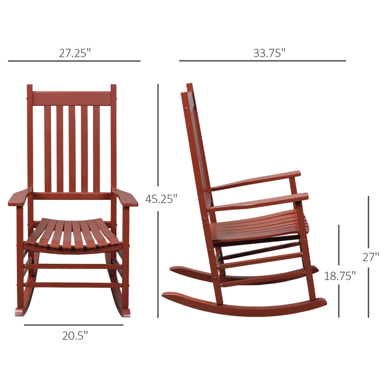 Wine Red Wooden Porch Rocking Armchair