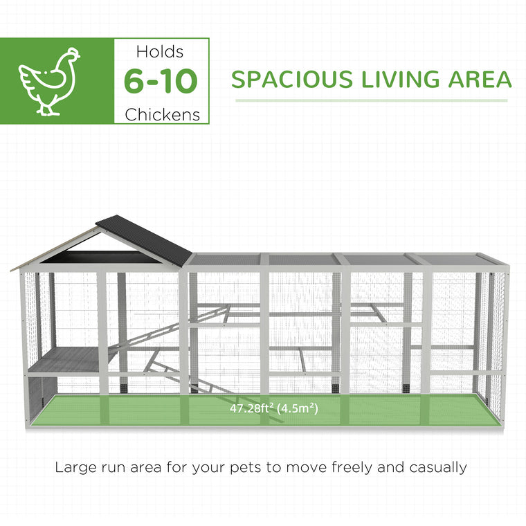 142" Grey Wooden Chicken Coop with Run for 6-10 Chickens