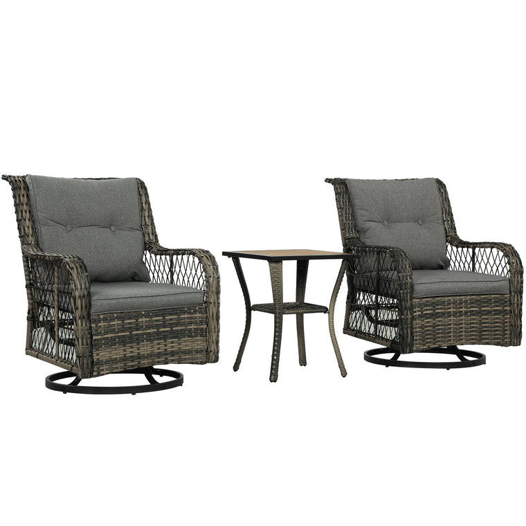 3-Piece Wicker Bistro Set with Swivel Glider Chairs