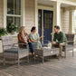 4 Pieces Patio Furniture Set with A Loveseat, Two Armchairs and A Coffee Table, Outdoor Conversation Set, Dark Grey