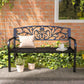 50" 2-Seater Garden Bench Chair, Outdoor Blossoming Pattern Garden Decorative Loveseat Bench for Yard, Lawn, Porch, Black