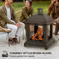 Wood-Burning Fire Pit, Chimney Style Firepit with Poker, 26" x 26", Black