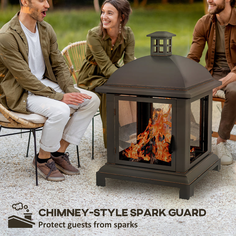 Black 26" Chimney-Style Wood-Burning Fire Pit with Poker