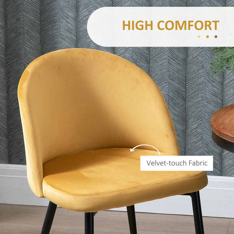 Velvet Mid-Back Dining Chairs Set of 4 - Yellow