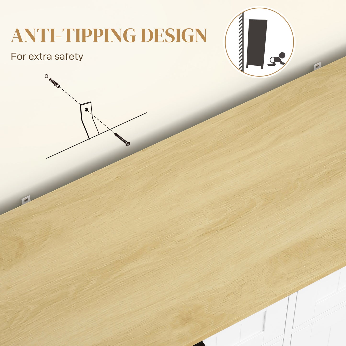 Hidden Garbage Bin Cabinet, Tilt Out Trash Cabinet w/ 2 Drawers, Freestanding Kitchen Island for Laundry, White