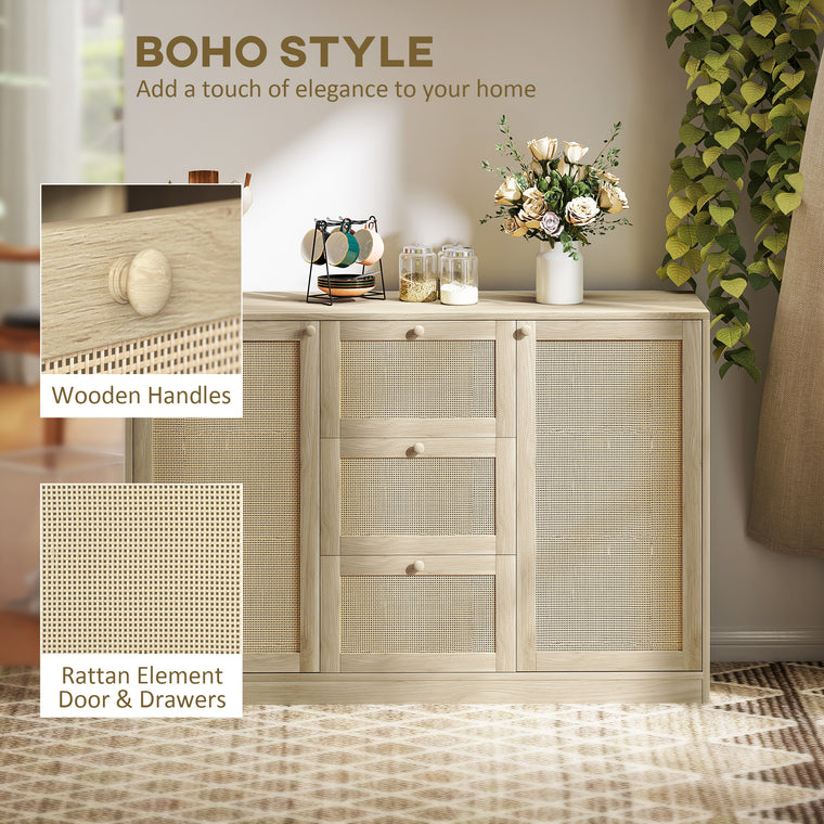 Boho Sideboard Buffet with 3 Drawers - Natural