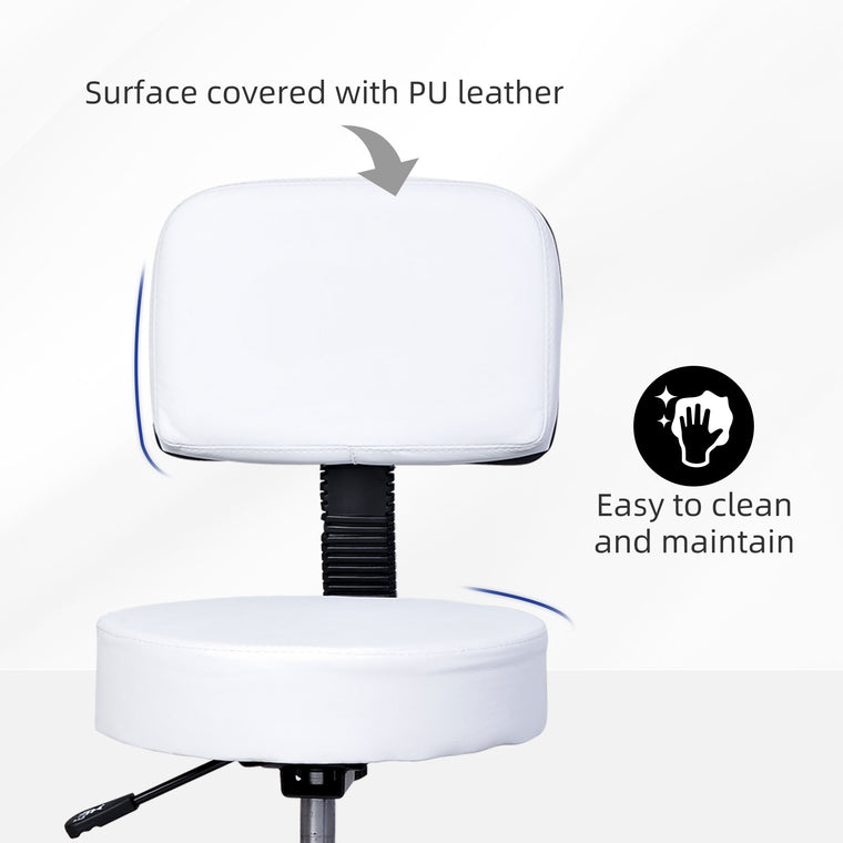 Adjustable Rolling Drafting Stool with Back - White