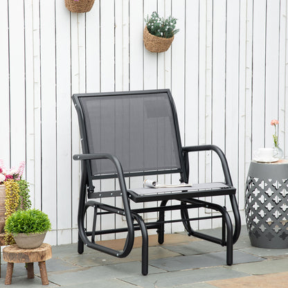 Grey Metal Glider Swing Chair with Mesh Seat
