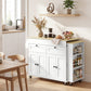 Kitchen Island with Sliding Expandable Top, Rolling Kitchen Cart with Drawers, Cabinets & Spice Rack, White