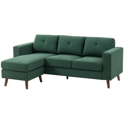 Sectional Sofa with Changeable Chaise Lounge, 3 Seat L-Shaped Small Space Sofa, Upholstered Couch for Small Space - Dark Green