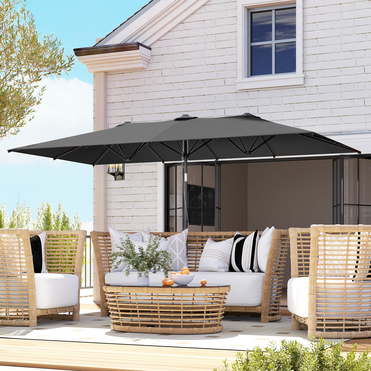 Grey Double-Sided Umbrella with Adjustable Height & 12 Ribs