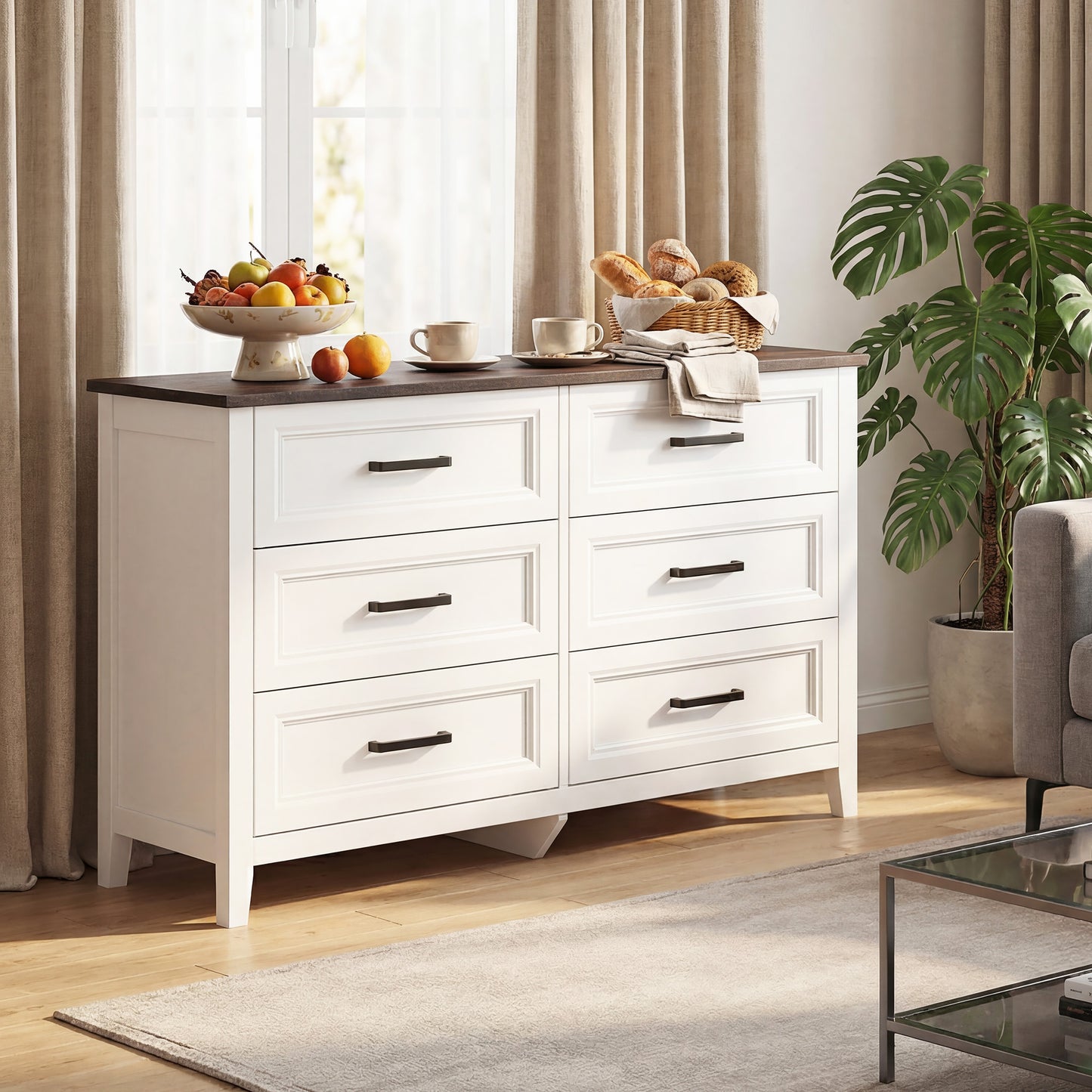 Wide Dresser for Bedroom with 6 Drawers Storage Chest of Drawers for Living Room, Closet, Laundry, Entryway