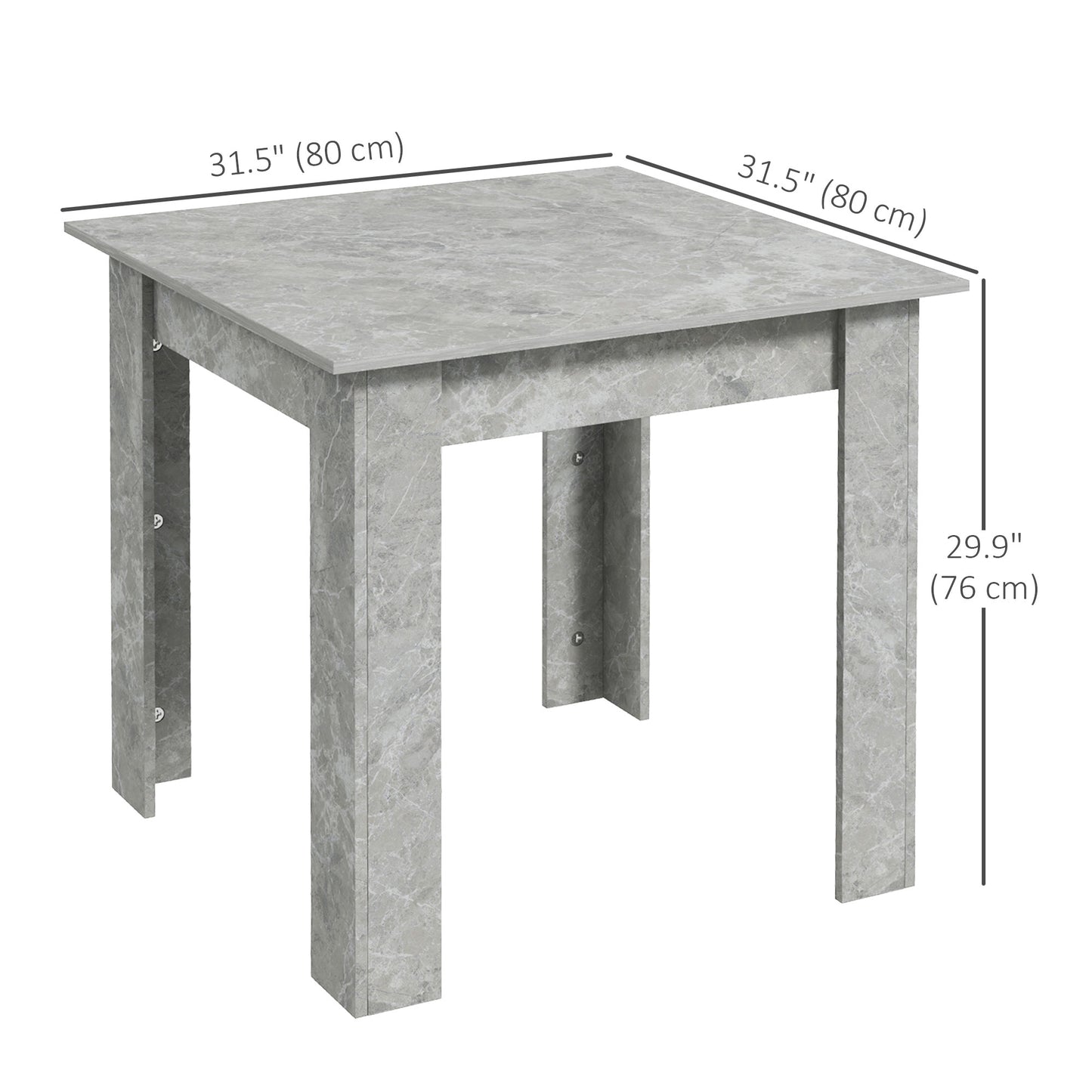 Square Dining Table, Modern Dining Room Table with Faux Cement Effect, Space Saving Small Kitchen Table, Cement Grey