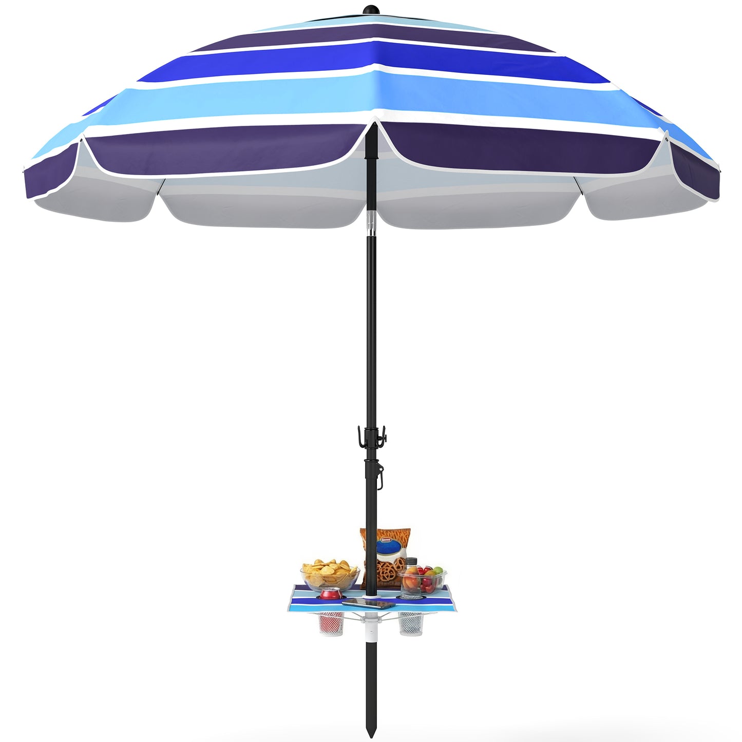 Beach Umbrella Adjustable Tilt Sunshade with Foldable Table Cup Holder 78" Multicolor