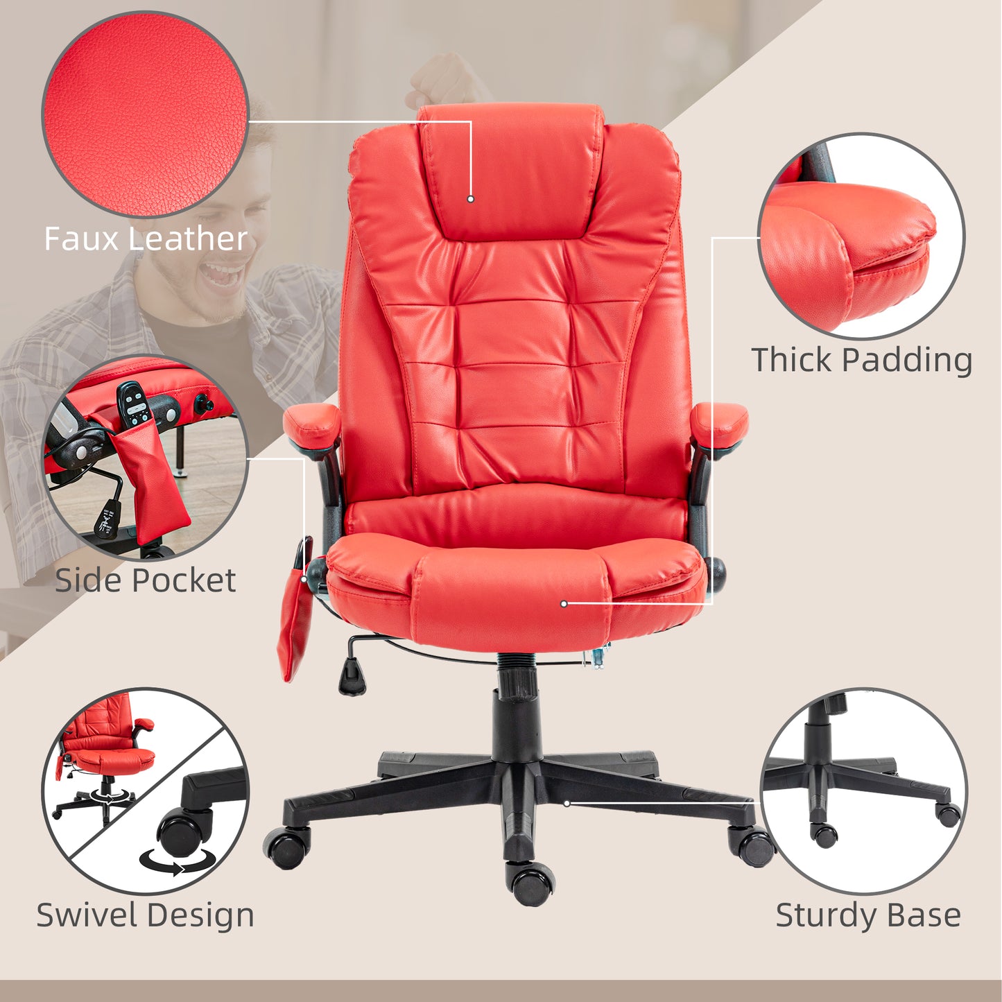 Heated Massage Office Chair, Ergonomic High Back Swivel Executive Chair with Vibration, Faux Leather