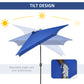 6.5x10ft Patio Umbrella Rectangle Solar Powered Tilt Aluminum Outdoor Market Parasol with LEDs Crank (Dark Blue)