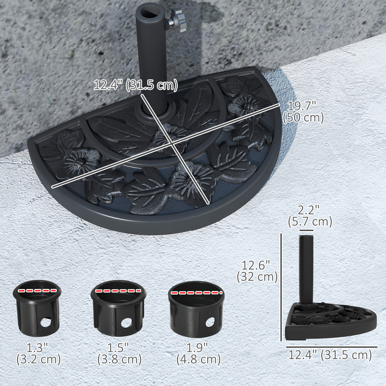 21 lb Black Resin Half Umbrella Base with Flower-Leaf Design