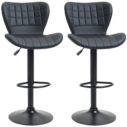Set of 2 Swivel Adjustable Bar Stools - Black