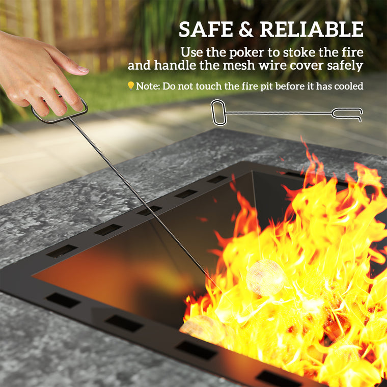 Charcoal Grey Wood-Burning Fire Pit with Mesh Lid & Poker