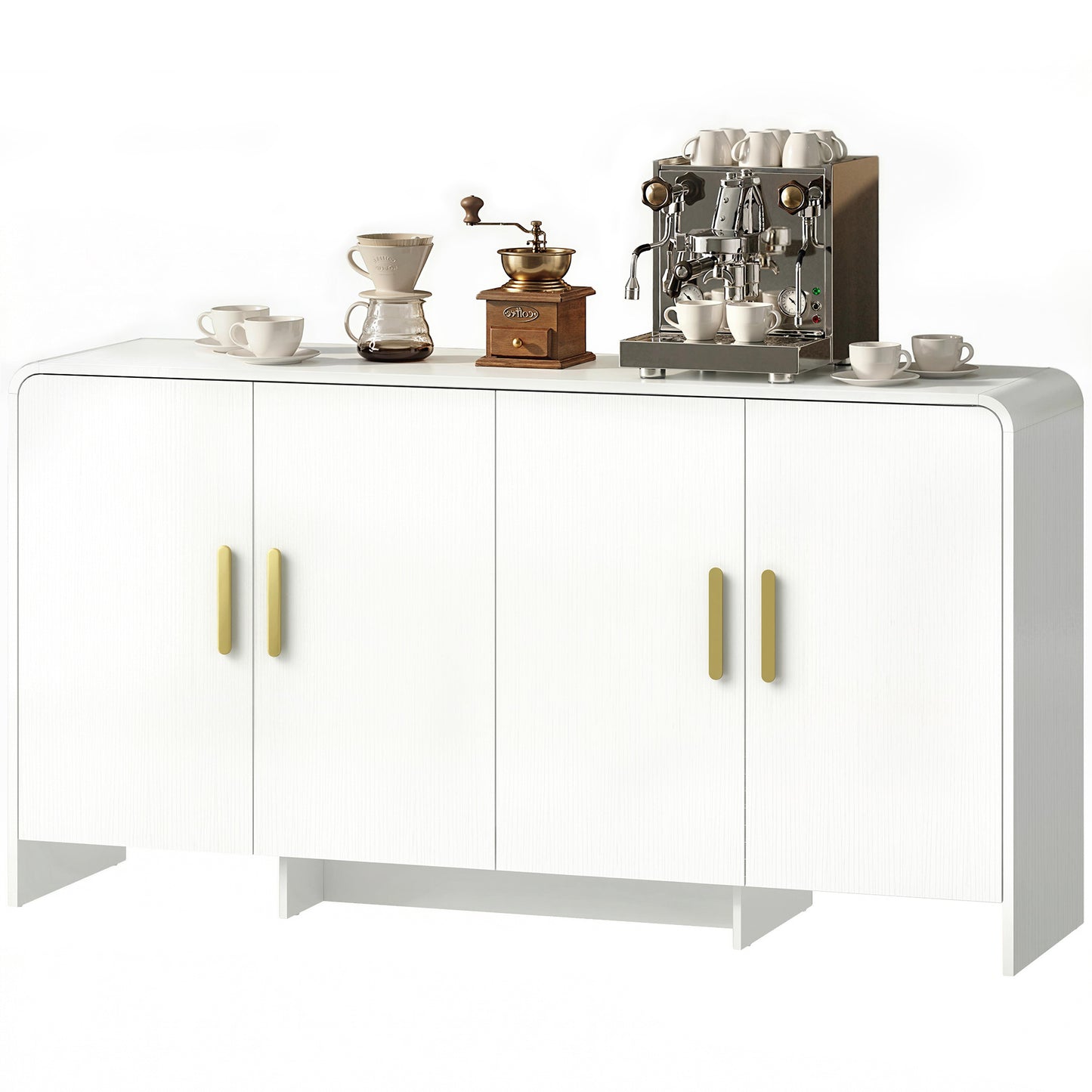 60" Sideboard Buffet Cabinet with Soft Close Doors, TV Stand for TVs up to 72 Inch, White Wood Grain