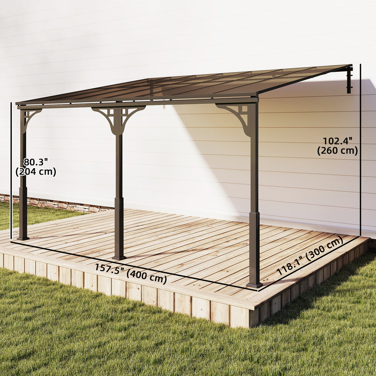 13' x 10' Wall-Mounted Lean-To Pergola with Polycarbonate Roof