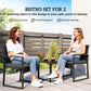 Outdoor Bistro Set, 3 Piece Wicker Patio Furniture Set with Glass Top Table and Cushions for Porch, Balcony, Dark Grey