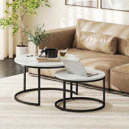 Nesting Coffee Table Set of 2 with Metal Base