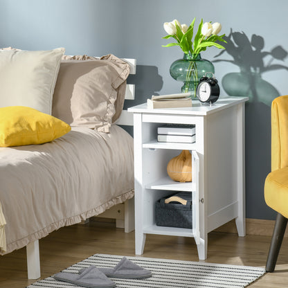 3-Tier Nightstand with Pullout Shelf and Cabinet - White