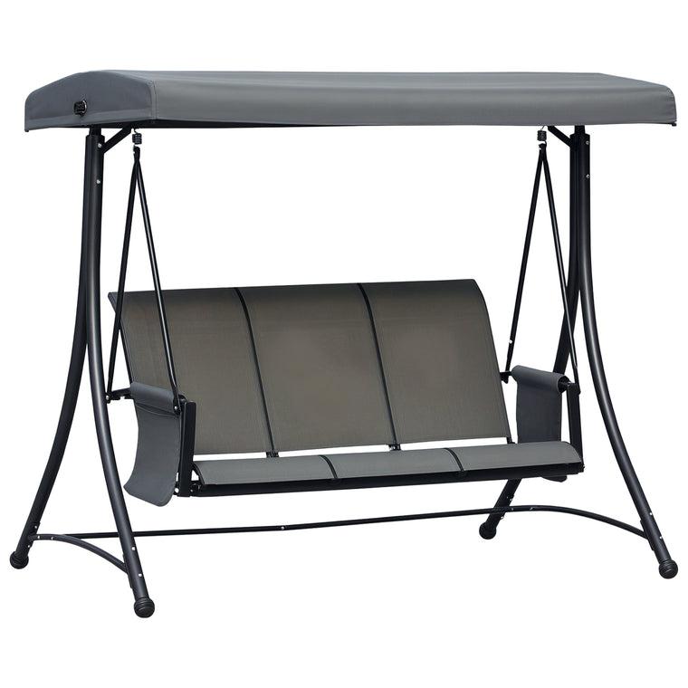 Dark Grey 3-Person Porch Swing with High Back