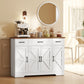 47" Buffet Cabinet with Soft-Close Hinges, Farmhouse Sideboard with 3 Drawers, Adjustable Shelves and Spice Racks, White