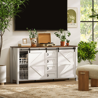 60" Farmhouse Buffet Cabinet with Sliding Barn Doors