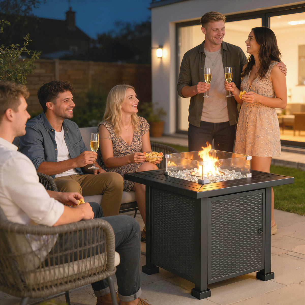 32" Propane Fire Pit Table with Wind Guard and Lid
